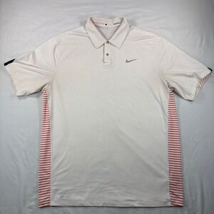 Nike Golf Polo Mens Large Tiger Woods Collection Dri-FIT White Red Striped Shirt